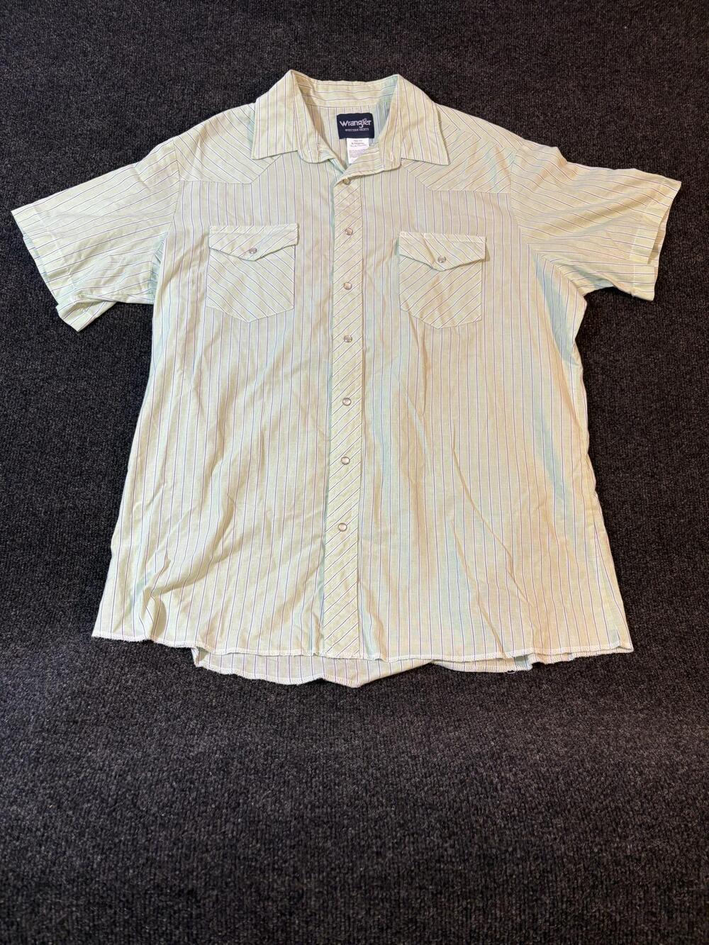 Wrangler Shirt Mens XLT Green Stripe Short Sleeve Western Snap Pockets Casual
